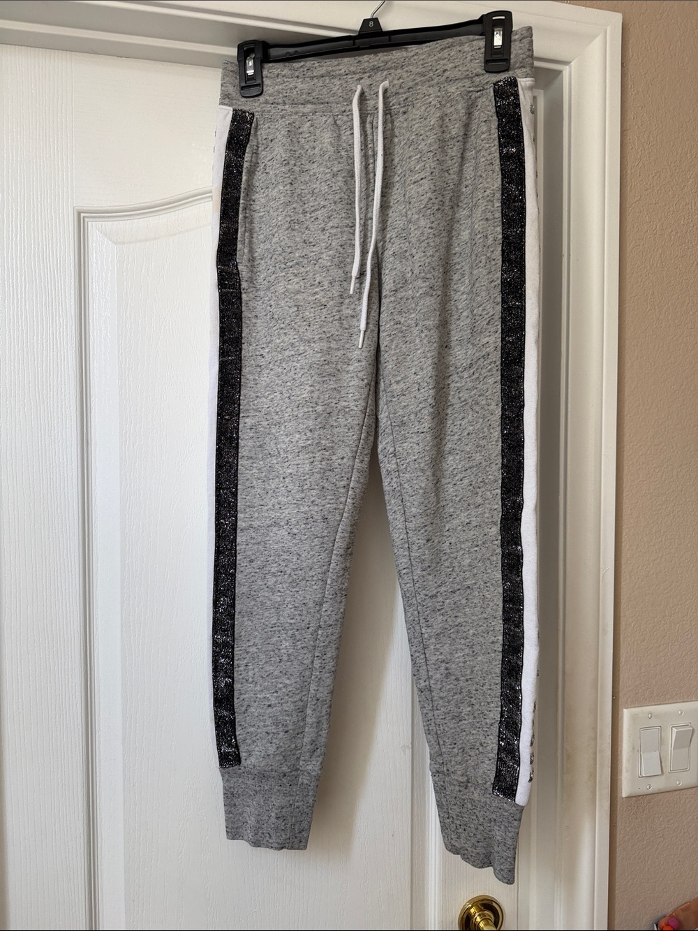 PINK Victoria's Secret Gray Joggers with White Side Panels & Silver Logo